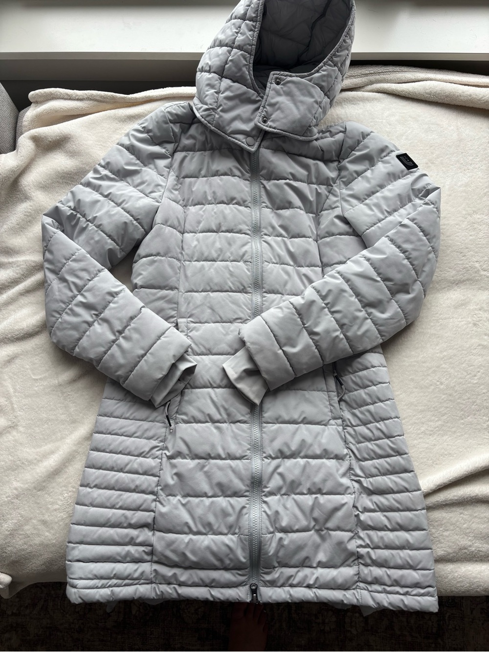 Lole Light Gray Quilted Hooded Longline Puffer